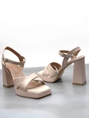 Basskan Rosd Bej Tek Platform Yüksek Topuk Çapraz Bantlı Ayakkabı Sandalet - 2