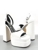 Basskan Zoon Beyaz Cilt Yüksek Çift Platform Önü Açık Sandalet Ayakkabı - 2