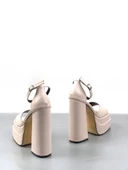 Basskan Zoon Bej Cilt Yüksek Çift Platform Önü Açık Sandalet Ayakkabı - 3