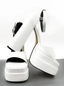 Basskan Zoon Beyaz Cilt Yüksek Çift Platform Önü Açık Sandalet Ayakkabı - 3