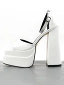 Basskan Zoon Beyaz Cilt Yüksek Çift Platform Önü Açık Sandalet Ayakkabı - 1