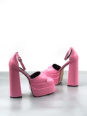 Basskan Zoon Pembe Cilt Yüksek Çift Platform Önü Açık Sandalet Ayakkabı - 2