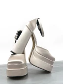 Basskan Poon Bej Saten Yüksek Çift Platform Önü Kapalı Sandalet Ayakkabı - 3