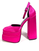Basskan Poon Pembe Saten Yüksek Çift Platform Önü Kapalı Sandalet Ayakkabı - 1