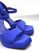 Basskan Yors Mavi Tek Bank Bilekten Bağlama Yüksek Topuk Platdorm Saten Ayakkabı thumbnail 3