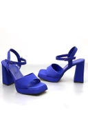 Basskan Yors Mavi Tek Bank Bilekten Bağlama Yüksek Topuk Platdorm Saten Ayakkabı thumbnail 2