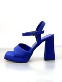 Basskan Yors Mavi Tek Bank Bilekten Bağlama Yüksek Topuk Platdorm Saten Ayakkabı thumbnail 1