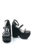 Basskan Sİyah Sofya Saten Yüksek Dolgu Platform Bilekten Bağlama Sandalet - 3