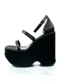 Basskan Sİyah Sofya Saten Yüksek Dolgu Platform Bilekten Bağlama Sandalet - 1