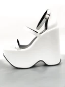 Basskan Beyaz Saten Sofya Yüksek Dolgu Platform Bilekten Bağlama Sandalet - 1