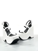 Basskan Beyaz Saten Sofya Yüksek Dolgu Platform Bilekten Bağlama Sandalet - 3