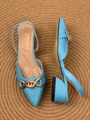 Basskan Bere Mavi Tokalı Sivri Burun Sandalet Terlik Alçak Topuk - 3