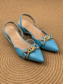 Basskan Bere Mavi Tokalı Sivri Burun Sandalet Terlik Alçak Topuk - 2