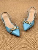 Basskan Bere Mavi Tokalı Sivri Burun Sandalet Terlik Alçak Topuk - 1