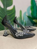 BASSKAN KADIN SİYAH VELL ŞAMPANYA TOPUK ÇİÇEK TAŞLI AYAKKABI - 1