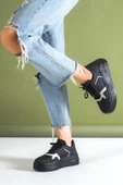 BASSKAN BAYAN SİYAH GRİ YÜKSEK TABANLI BAĞCIKLI DOLGU TABAN SNEAKER SPOR AYAKKABI SP120 thumbnail 3