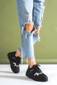 BASSKAN BAYAN SİYAH GRİ YÜKSEK TABANLI BAĞCIKLI DOLGU TABAN SNEAKER SPOR AYAKKABI SP120 thumbnail 1