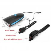 XML-T6 LED 1200 Mah Su Geçirmez Far Kornalı Bisiklet Feneri - 3