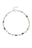 Renkli Taşlı Gümüş Zincir Bileklik - 3