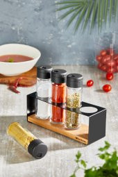 JOY KİTCHEN  Lisa 4lü Baharatık Seti Ahşap Metal Standlı - 1