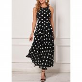 Kadın Kolsuz Puantiyeli Etek Fırfır Detay Krep Elbise - 1