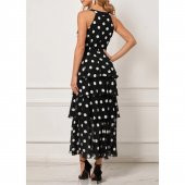 Kadın Kolsuz Puantiyeli Etek Fırfır Detay Krep Elbise - 2