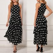 Kadın Kolsuz Puantiyeli Etek Fırfır Detay Krep Elbise - 3