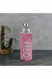 Tohana  H20 Pembe Peluş Kılıflı Cam Matara 1000 Ml - 1