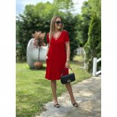 Kadın Kısa Kollu Ribanalı V Yaka Cepli Viskon Elbise - 2