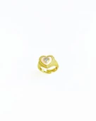 Pembe Mineli Ortası Taş Kalpli Gümüş Yüzük thumbnail 3