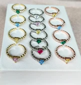 Ortası Mavi Renkli Kalp Gümüş Yüzük thumbnail 5