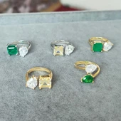 Renkli Çift Damla Taşlı Kıvrımlı Gümüş Yüzük thumbnail 5