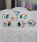 Renkli Çift Damla Taşlı Gümüş Yüzük thumbnail 5