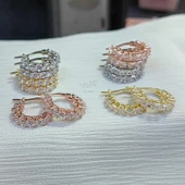 Büyük Beyaz Taşlı Halka Gümüş Küpe - 5