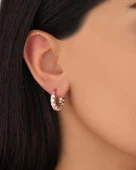 Büyük Beyaz Taşlı Halka Gümüş Küpe - 1