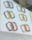 Tek Sıra Taşlı Kare Gümüş Küpe - 5