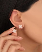 Beyaz Taşlı Kare Gümüş Küpe - 1