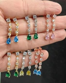 Beyaz Damla Taş Sallantılı Gümüş Küpe - 5