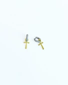 Çift Renkli Nil Anahtarı Gümüş Küpe - 2