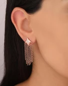 Sallantılı Zincirli Şık Gümüş Küpe - 1