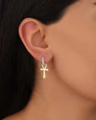 Çift Renkli Nil Anahtarı Gümüş Küpe - 1