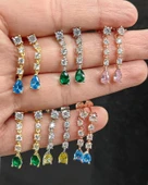 Renkli Damla Taş Sallantılı Gümüş Küpe thumbnail 5