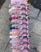 Renkli Doğal Taşlı Streç Gümüş Bileklik thumbnail 2