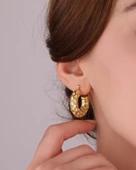 Taşsız Desenli Gümüş Halka Küpe - 1