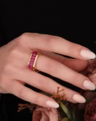 Ruby Baget Taşlı Gümüş Yüzük - 1