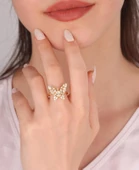 Baget Taşlı Gümüş Kelebek Yüzük - Ayarlanabilir Ölçü - 1