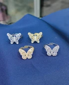 Baget Taşlı Gümüş Kelebek Yüzük - Ayarlanabilir Ölçü - 2