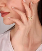 Baget Taşlı Gümüş Kelebek Yüzük - Ayarlanabilir Ölçü - 6