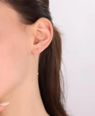 Zincirli Tek Taşlı Gümüş Küpe - 6