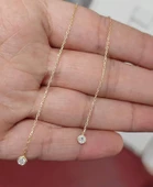 Zincirli Tek Taşlı Gümüş Küpe - 2